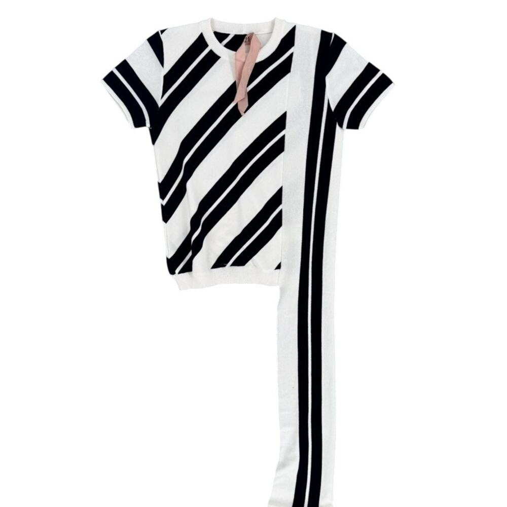 No 21 Top Black White Stripe Sweater Designer Small Cotton